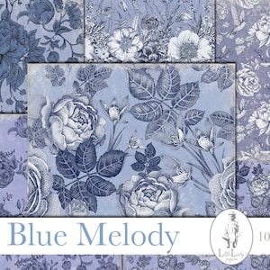 Blue shabby chic junk journal digital pages blue rose junk journal blue ephemera printable blue collage sheet blue crafting paper