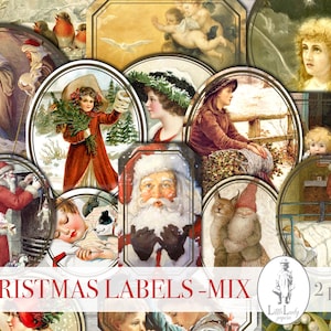 Christmas labels digital junk journal kit christmas labels vintage printable christmas collage sheet christmas embellishment journal labels
