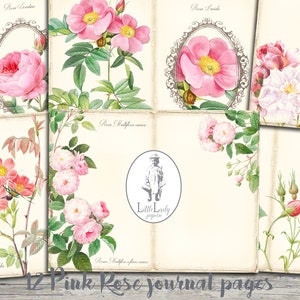 French pink rose junk journal digital pages french rose junk journal printable rose ephemera journal crafting french printable  pages