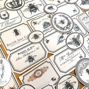digitale etiketten bijenjournaal digitale etiketten bijen afdrukbaar label efemere bijen collagevel bijendagboek label scrapbooking papieren bijen