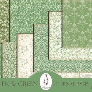 Green pattern journal pages basic green pages green junk journal green damask page green journal green ephemera brown scrapbooking printable