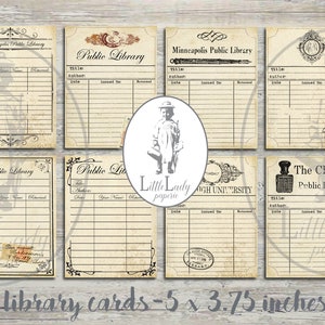 Bibliothekskarten Ephemera Junk Journal Scrapbooking Bibliothekskarten digitaler download druckbare Bibliothekskarten Papiercollage Papier Basteln
