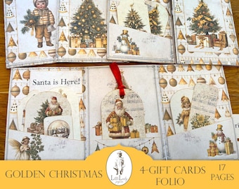 Golden Christmas Junk Journal, Printable Gift Cards (Digital Download)