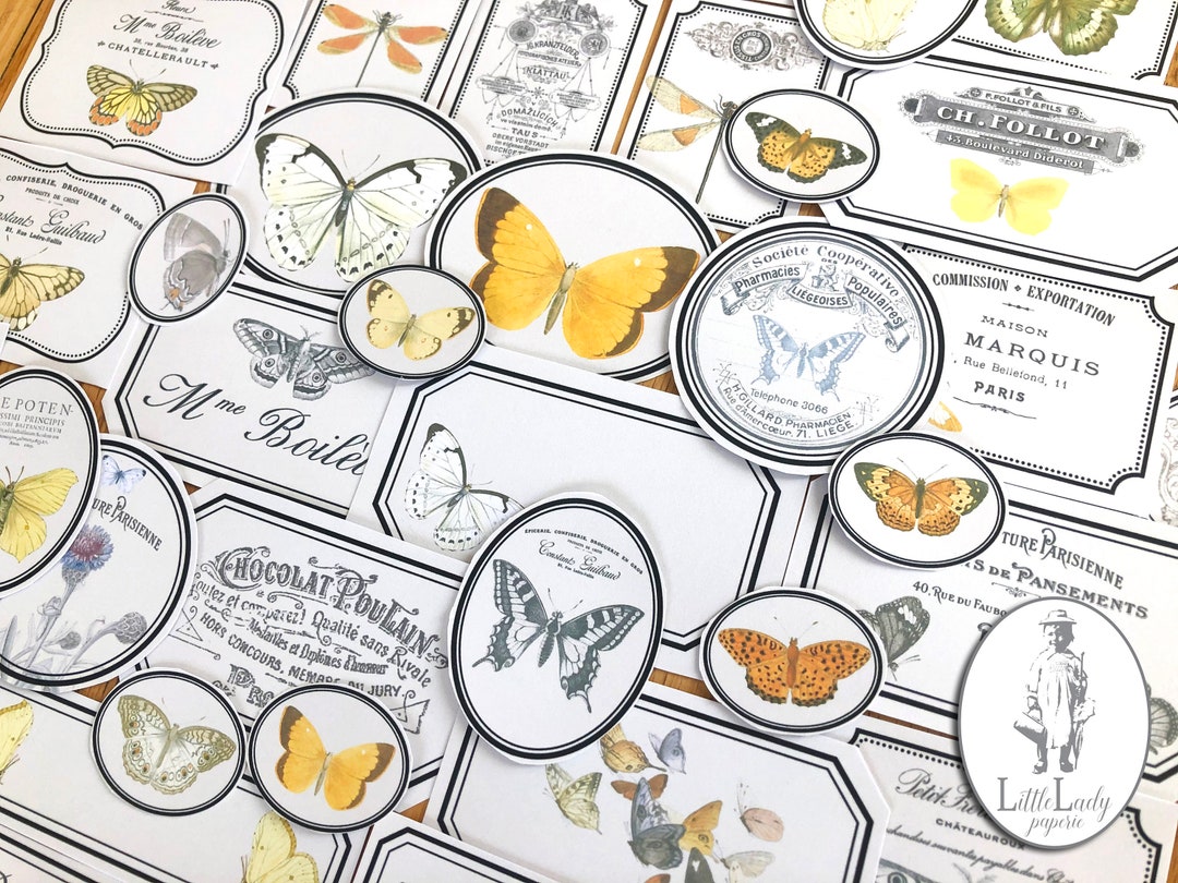 Butterfly Label Collage Sheet, Printable Vintage Ephemera (digital ...
