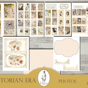 May include: A digital collage sheet with 15 pages of vintage-inspired images. The images feature floral designs, handwritten letters, and text that says "Secret Letters", "My Diary", "Love Letters", "Journal", and "Feminine".