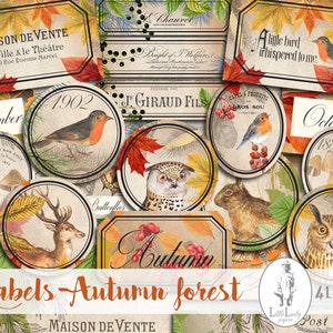 Herfst digitale labels junk journal herfst bos afdrukbare labels tijdschrift crafting collage labels herfst ephemera scrapbooking labels