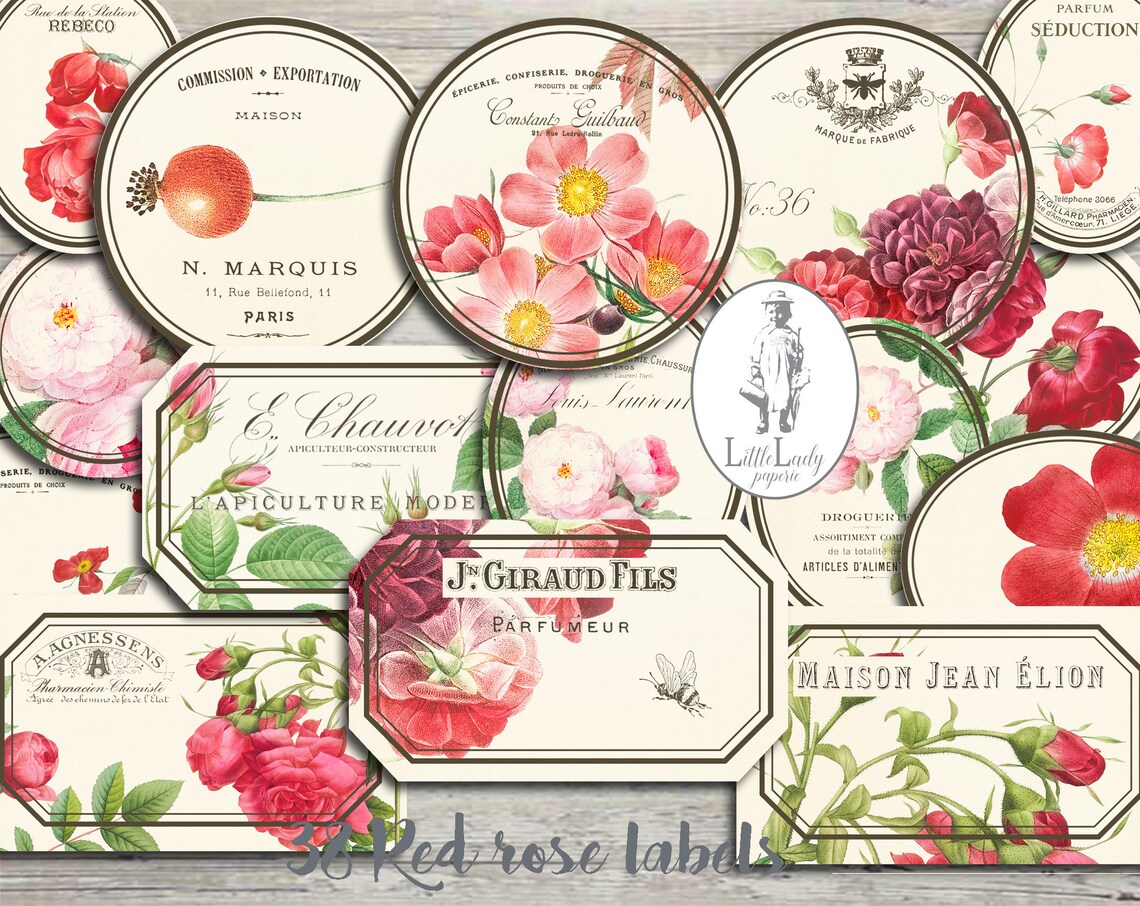 French Rose Junk Journal Labels Digital French Labels - Etsy