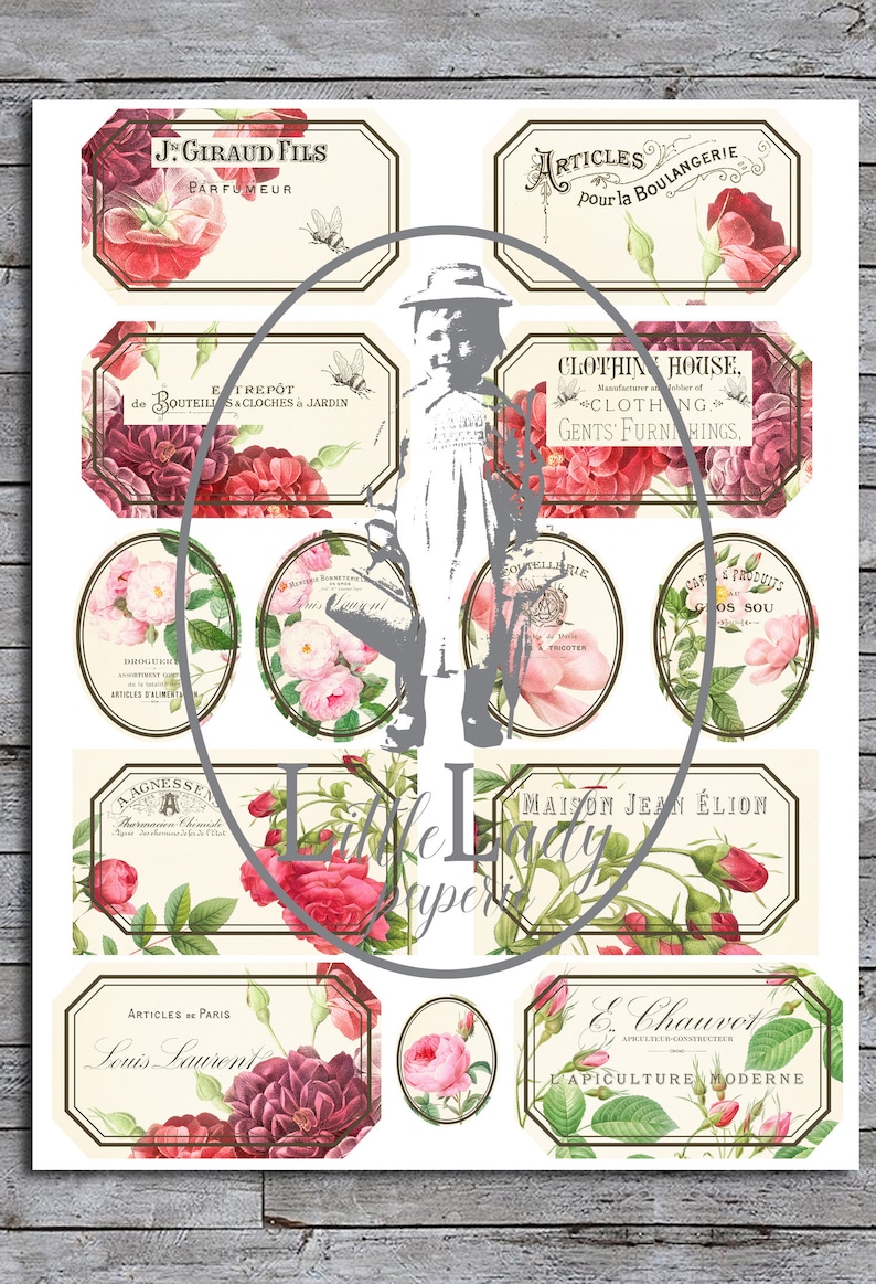 French Rose Junk Journal Labels Digital French Labels - Etsy