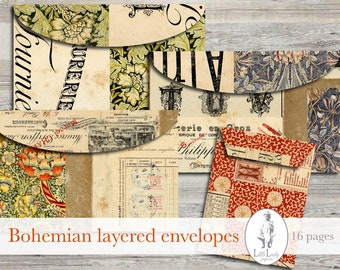 French Damask Junk Journal Envelopes: Layered Bohemian Pages (Digital Download)
