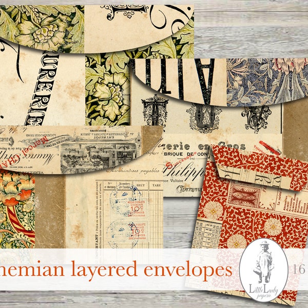 French layered envelopes junk journal digital damask bohemian junk journal pages digital collage french pattern pages printable collage