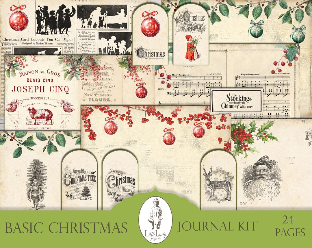 Vintage Christmas Junk Journal Kit, Printable Ephemera (digital ...