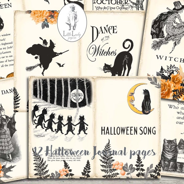 Halloween junk journal pages halloween digital collage sheet halloween printable scrapbooking halloween witches ephemera halloween paper