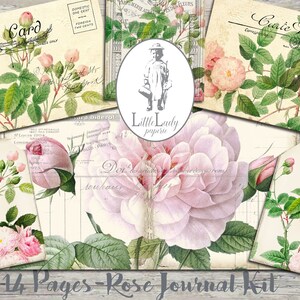 Roses Journal kit shabby chic ephemera digitale download scrapbooking rose junk journal kit rose collage sheet paper crafting printable paper