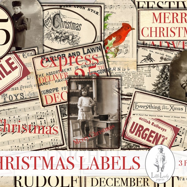 Christmas digital labels christmas junk journal kit christmas tags christmas paper crafting printable christmas ephemera scrapbook collage