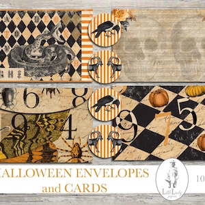 Halloween junk journal digital cards envelopes labels halloween journaling halloween ephemera halloween crafting