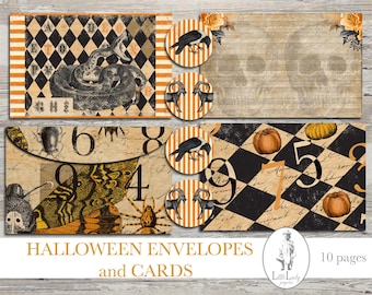 Halloween Junk Journal Cards and Envelopes, Ephemera (Digital Download)