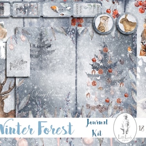 Navidad invierno digital basura diario kit navidad invierno bosque imprimible hoja de collage navidad invierno efímero scrapbooking bosque
