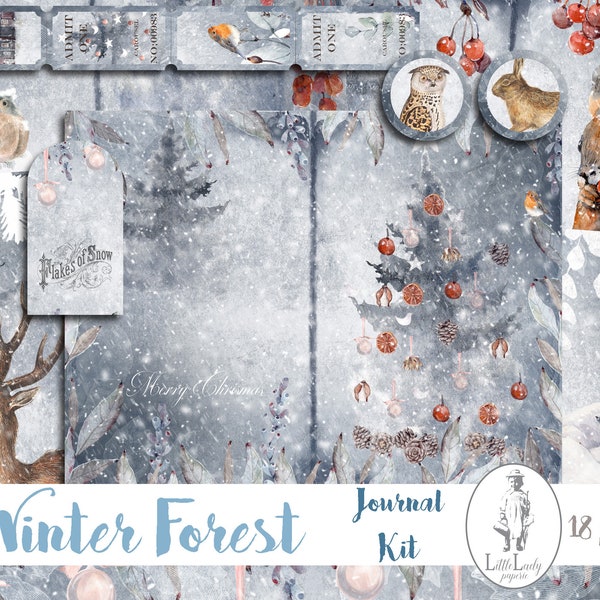 Christmas winter digital junk journal kit christmas winter forest printable collage sheet christmas winter ephemera scrapbooking woodland