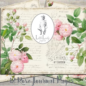 Roses Junk Journal shabby chic diario digital páginas rosa efímera rosa scrapbooking rosas collage hoja digital descargar páginas imprimibles
