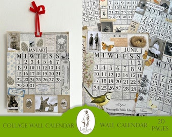 Collage Wall Calendar Printable, Junk Journal Ephemera (Digital Download)