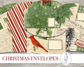 Christmas Envelopes for Junk Journaling, Layered Printable Papers (Digital Download)