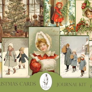 Victoriaanse kerstkaarten, Junk Journal Kit (digitale download)