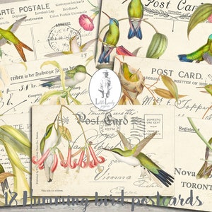 Post junk journal digitale ansichtkaart vogels afdrukbaar kolib vogels collage blad post scrapbooking ansichtkaart ephemera junk journal