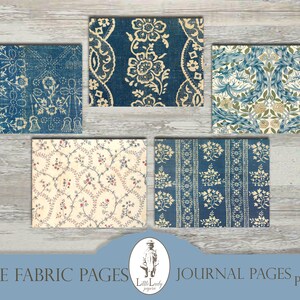 Blue Victorian Fabric Junk Journal Pages (Digital Download) image 6