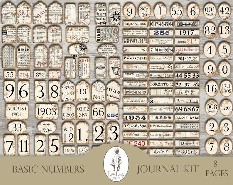 Vintage Number Ephemera, Printable Junk Journal Labels (digital ...