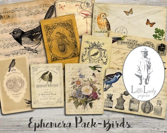 Bird Ephemera Pack, Printable Junk Journal Pages (Digital Download)