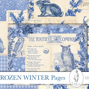 Winter woodland junk journal páginas digitales winter christmas forest blue printable junk journal ephemera winter woodland scrapbooking