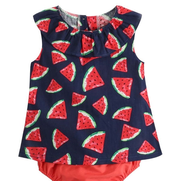 Ready to ship - 2 Piece Baby Girl Watermelon Print Top and Bloomer Baby Outfit, Toddler Outfit, New born outfit, Girls clothing set, Baby