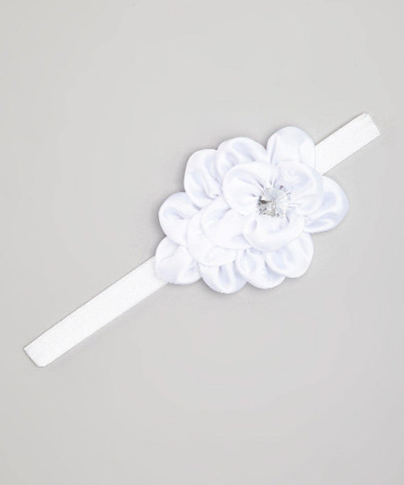 Toddler headband Summer spring headband Satin Ruffle Rhinestone Flower Headband Baby Headband Red White Hot pink Cream headband