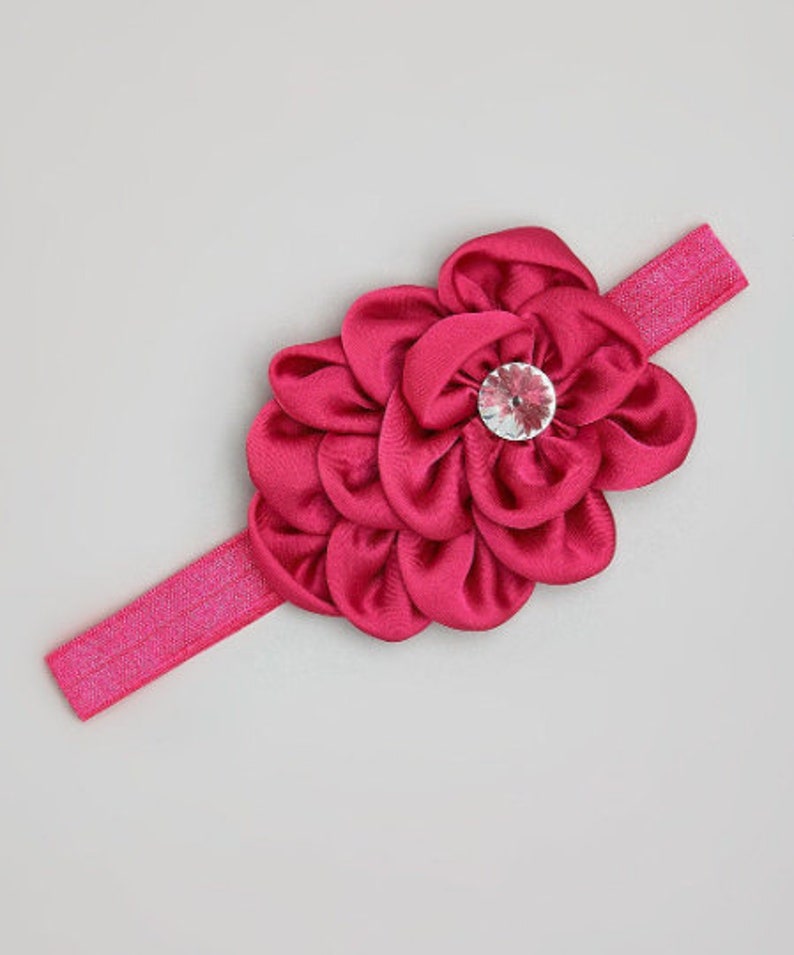 Toddler headband Summer spring headband Satin Ruffle Rhinestone Flower Headband Baby Headband Red White Hot pink Cream headband