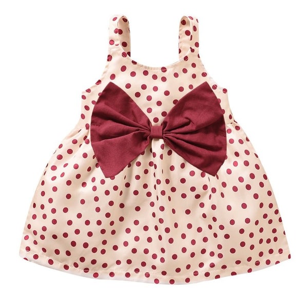 Ready to Ship -  Baby Girl Big Bow Polka Dress, Polka Dot Dress, Bow Dress, Pink Dress