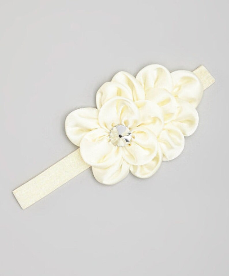 Toddler headband Summer spring headband Satin Ruffle Rhinestone Flower Headband Baby Headband Red White Hot pink Cream headband