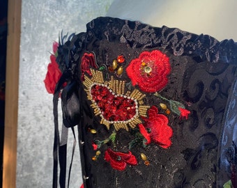 Feathered  Made to order Catrina Corset “Sacred Heart” ! All sizes ! Last day to order Oct 10! Free shipping