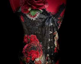 Made to order Dia de los Muertos Catrina Corset Free Ship!  S, M, L, XL XXL  Free Shipping! Last day to order is October 10!