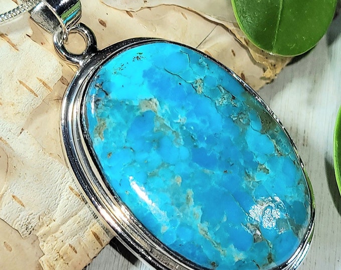 Natural Arizona Kingman Turquoise .925 Sterling Silver Pendant ES13 10 grams 1 3/4" x1"