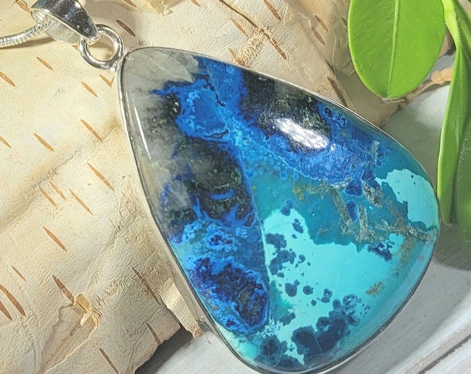 Natural Best Quality Shattuckite Sterling Silver Pendant 17gr 2" x 1 1/4" EJ33