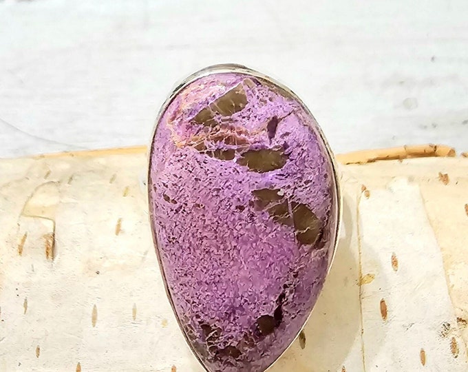 Natural Premium Grade Stichtite Sterling Silver Ring, Boho Ring, Statement Ring; Handmade Ring, Premium Grade Stichtite, Ring Size 8 GF