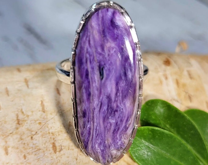 Charoite Ring,.925 Sterling Silver Charoite Ring, Size 6 1/4 Charoite Ring, Statement Ring, Size 6 1/4 Sterling Silver Ring, Gift for her DF