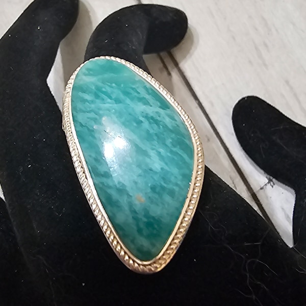 Amazonite Sterling Silver Ring Size 7.25, Amazonite Ring, Handmade Amazonite Ring, Statement Amazonite Ring, Gift for Her, GE
