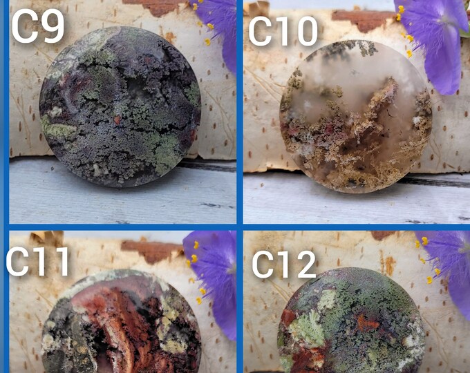 Moss Agate Cabochon, Scenic Moss Agate cabochon, Moss Agate Cabs, Moss Agate Scenic Cabochons, Green and Red Moss Agate Cabochons C 10-12n