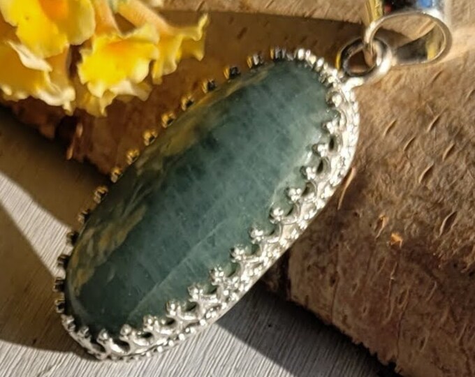 Natural Aquamarine .925 Sterling Silver Pendant 9 grams 1 1/2" x 3/4" CV30