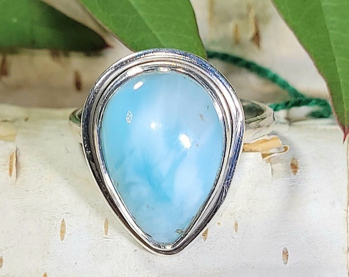 Natural AA Grade Larimar .925 Sterling Silver Ring ,Size 7.5., Size 7.5 Ring, Four Grams