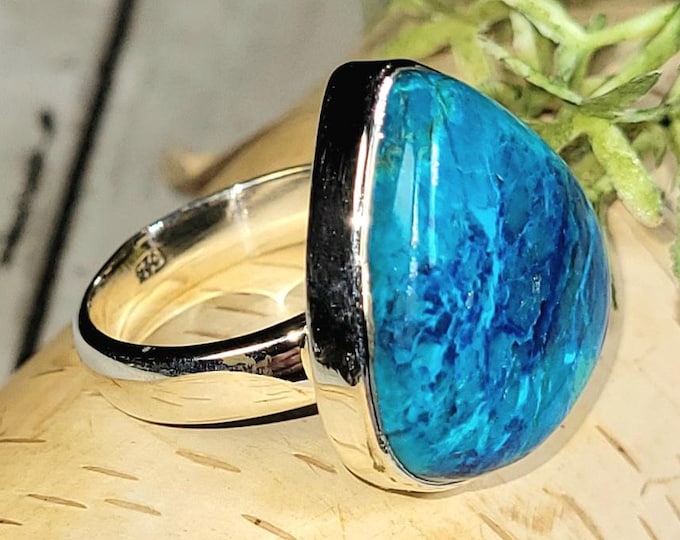 Shattuckite Sterling silver ring, Natural Shattuckite Ring, Quality Shattuckite Ring, Silver handmade Shattuckite Ring, Boho Ring, Size 8 HN