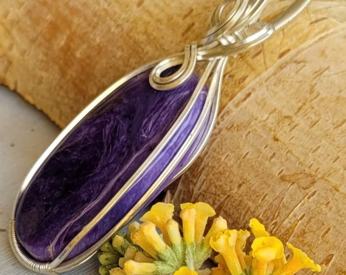Natural AAA Grade Chaoite Hand Wrapped .925 Sterling Silver Pendant 2 1/2" x  3/4" 13 Grams CV17 Handmade Wrapped Solid Sterling Silver