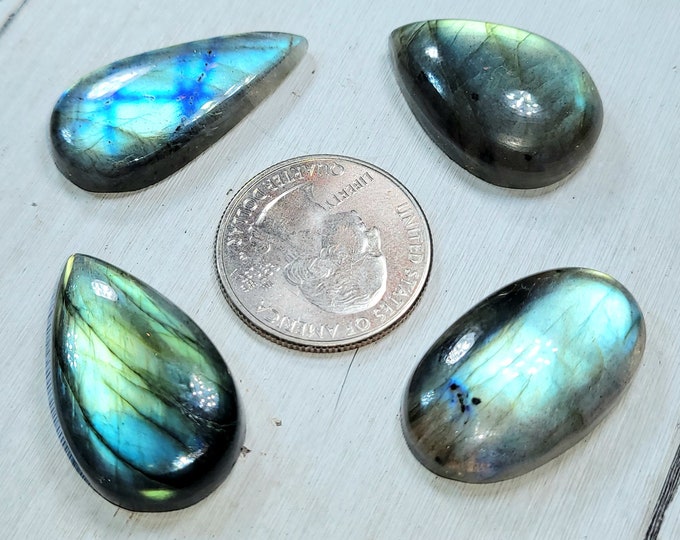 Natural Multi-Flash Labradorite Mixed Cabochons 125ct 4 Stone Lot Wire Wrapping, Weaving, Pendant or Ring Mixed Shapes & Sizes CJ30 Gift