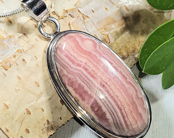 Natural High End Argentine Rhodochrosite Handmade .925 Sterling Silver Pendant 1 3/4" x 3/4" 10 Grams AB25